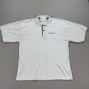 Vintage Emporio Armani Polo Shirt Ribbed Men's Large White Collared Short Sleeve